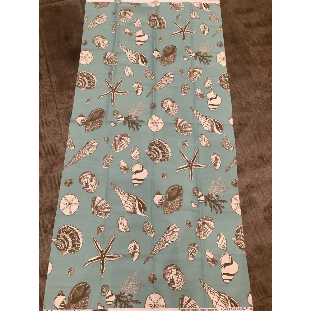 Robert Allen fabric teal blue seashells coastal 57x29